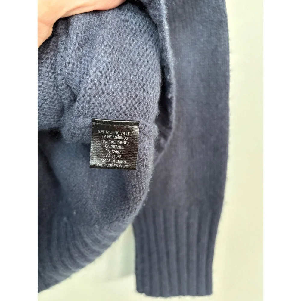 360Cashmere Navy Blue Merino Wool Cashmere V-Neck Sweater 39516 Mens Medium